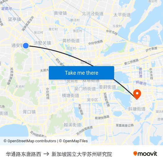 华通路东唐路西 to 新加坡国立大学苏州研究院 map