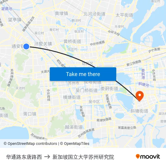 华通路东唐路西 to 新加坡国立大学苏州研究院 map