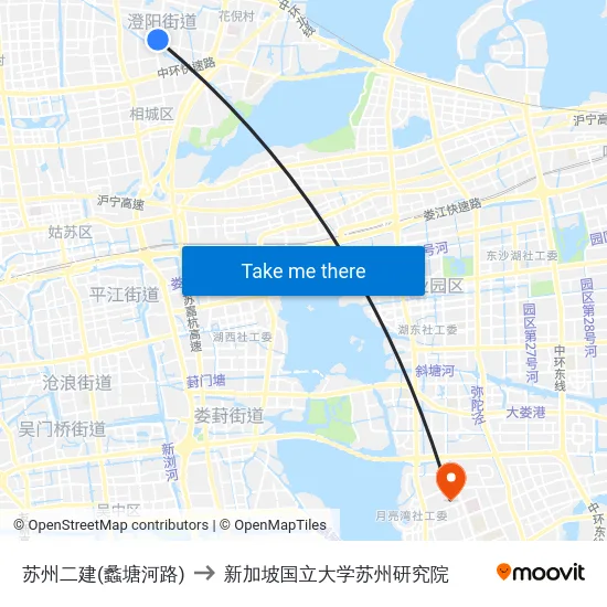 苏州二建(蠡塘河路) to 新加坡国立大学苏州研究院 map