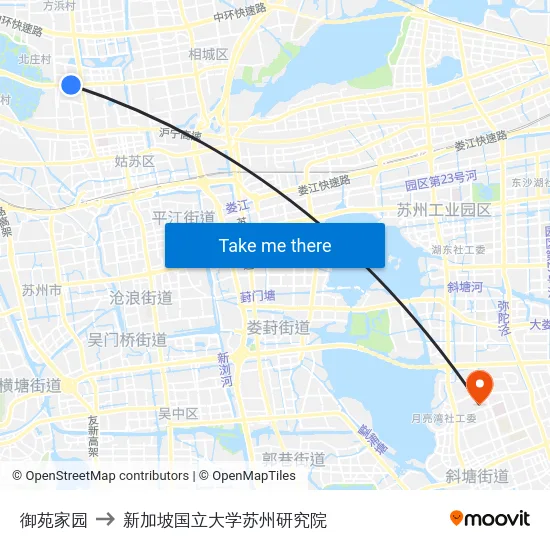 御苑家园 to 新加坡国立大学苏州研究院 map