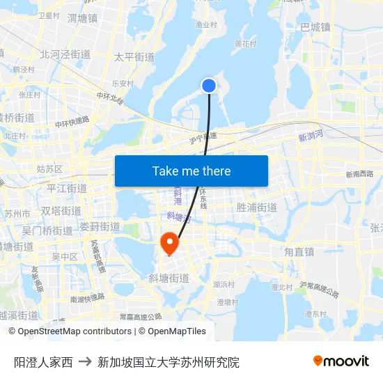 阳澄人家西 to 新加坡国立大学苏州研究院 map