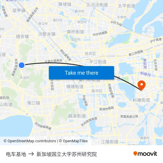 电车基地 to 新加坡国立大学苏州研究院 map