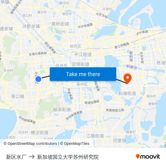 新区水厂 to 新加坡国立大学苏州研究院 map