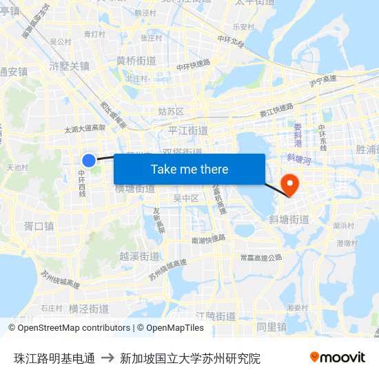 珠江路明基电通 to 新加坡国立大学苏州研究院 map