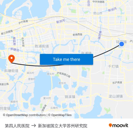 第四人民医院 to 新加坡国立大学苏州研究院 map