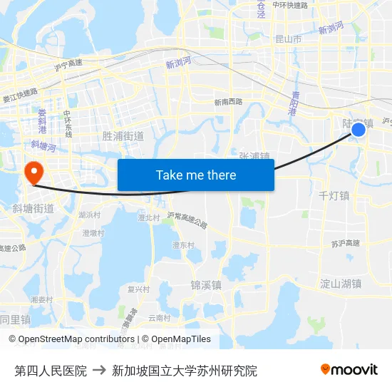 第四人民医院 to 新加坡国立大学苏州研究院 map