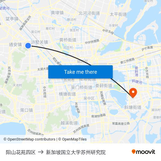 阳山花苑四区 to 新加坡国立大学苏州研究院 map