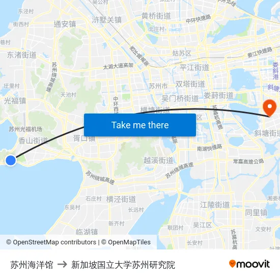 苏州海洋馆 to 新加坡国立大学苏州研究院 map