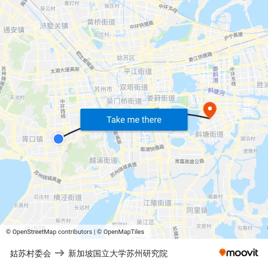 姑苏村委会 to 新加坡国立大学苏州研究院 map