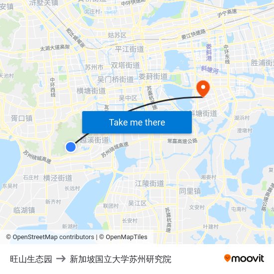 旺山生态园 to 新加坡国立大学苏州研究院 map