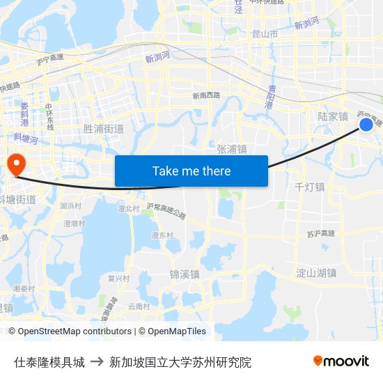 仕泰隆模具城 to 新加坡国立大学苏州研究院 map