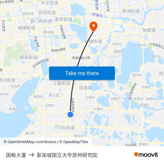 国检大厦 to 新加坡国立大学苏州研究院 map