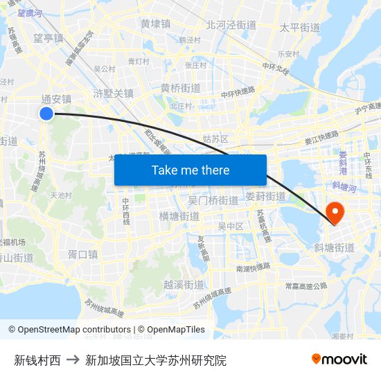 新钱村西 to 新加坡国立大学苏州研究院 map