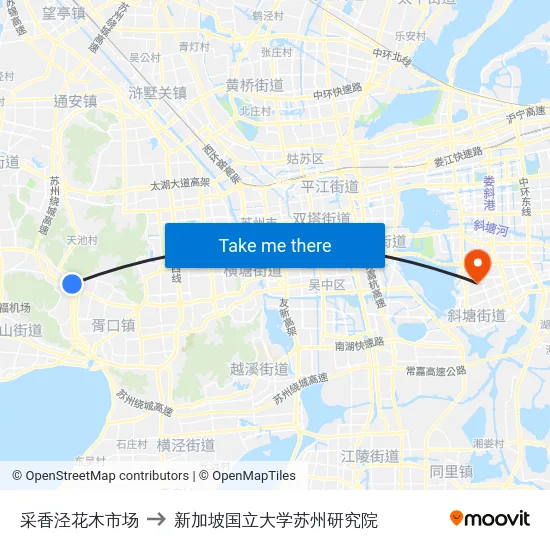 采香泾花木市场 to 新加坡国立大学苏州研究院 map