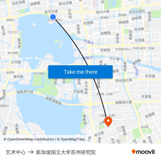 艺术中心 to 新加坡国立大学苏州研究院 map