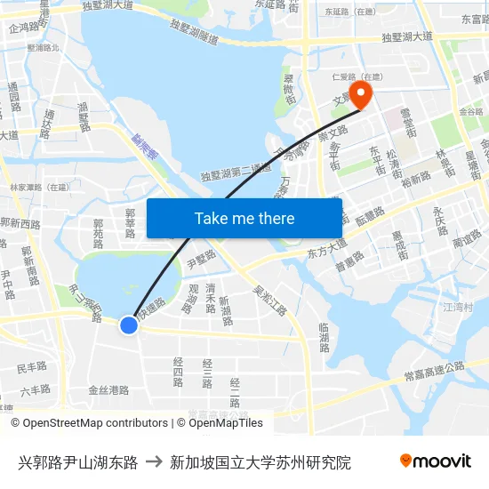 兴郭路尹山湖东路 to 新加坡国立大学苏州研究院 map