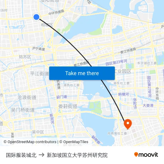 国际服装城北 to 新加坡国立大学苏州研究院 map