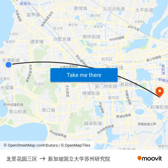 龙景花园三区 to 新加坡国立大学苏州研究院 map