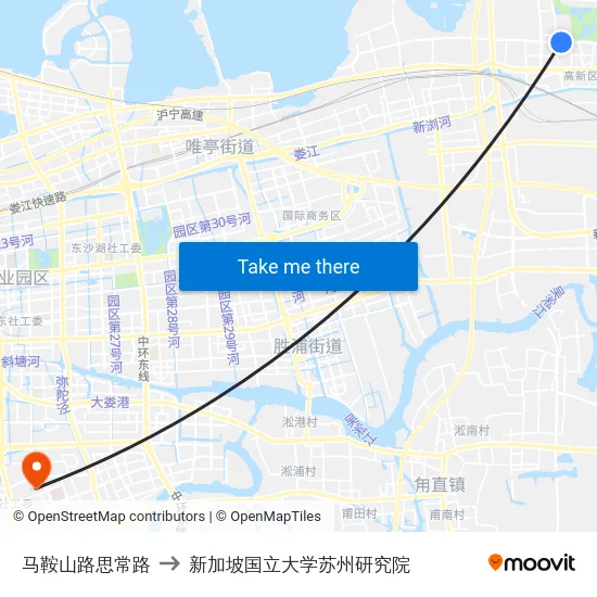 马鞍山路思常路 to 新加坡国立大学苏州研究院 map