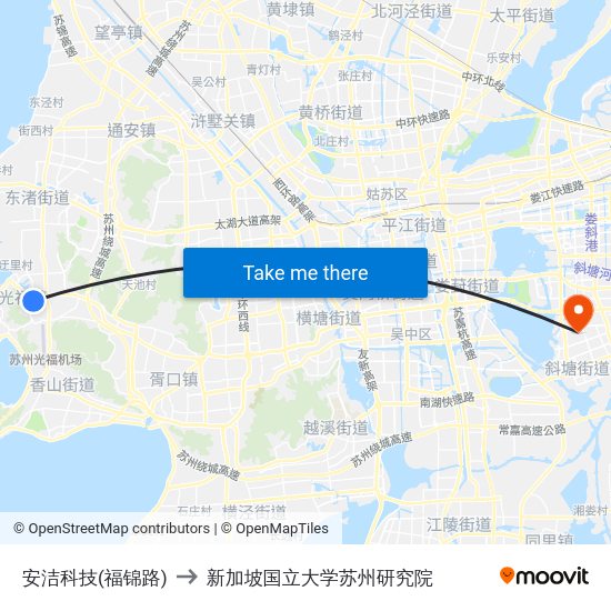 安洁科技(福锦路) to 新加坡国立大学苏州研究院 map