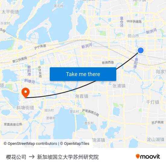 樱花公司 to 新加坡国立大学苏州研究院 map