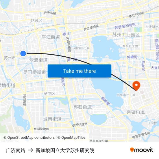 广济南路 to 新加坡国立大学苏州研究院 map
