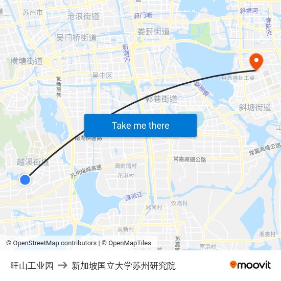 旺山工业园 to 新加坡国立大学苏州研究院 map