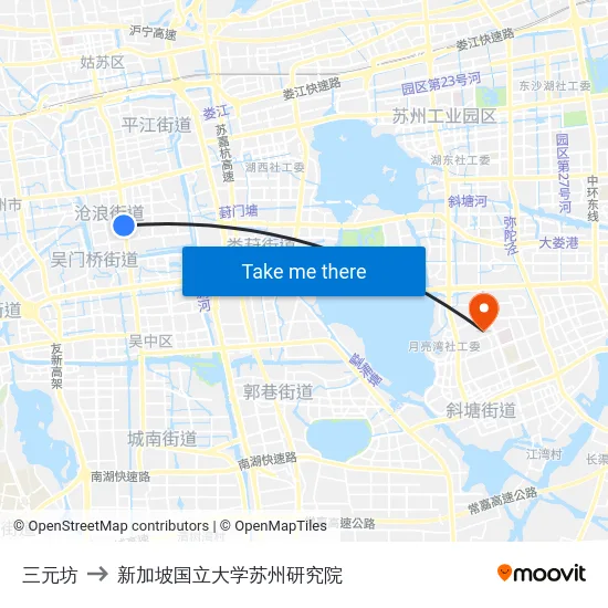 三元坊 to 新加坡国立大学苏州研究院 map
