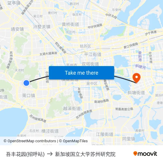 吾丰花园(招呼站) to 新加坡国立大学苏州研究院 map