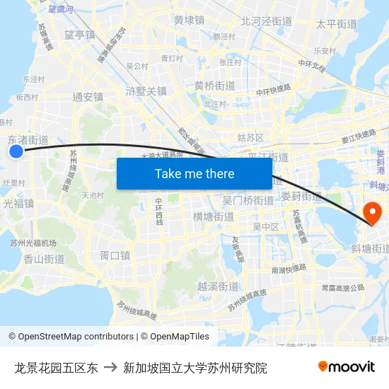 龙景花园五区东 to 新加坡国立大学苏州研究院 map
