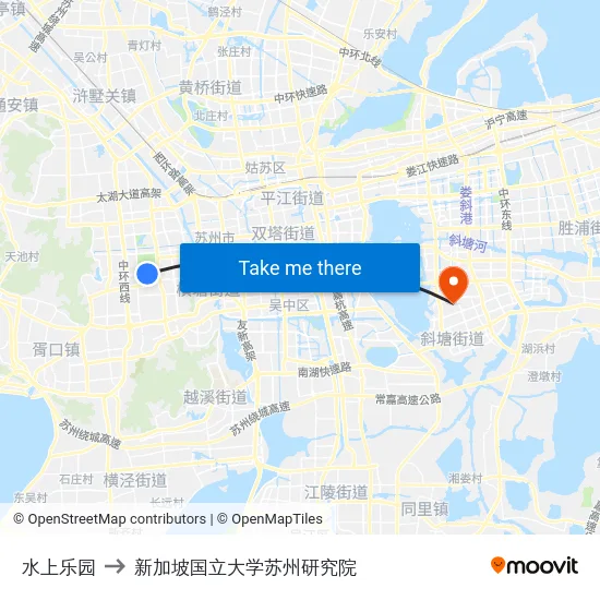 水上乐园 to 新加坡国立大学苏州研究院 map