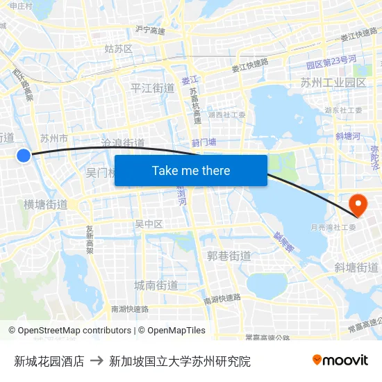 新城花园酒店 to 新加坡国立大学苏州研究院 map