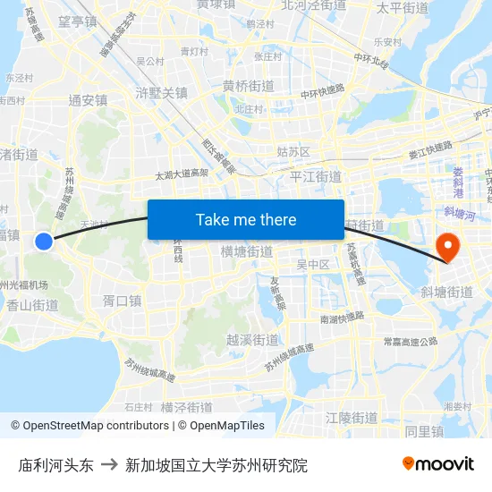 庙利河头东 to 新加坡国立大学苏州研究院 map