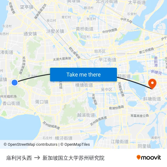 庙利河头西 to 新加坡国立大学苏州研究院 map