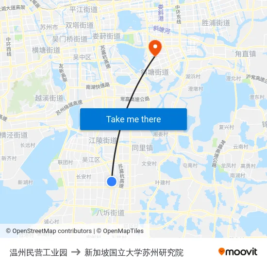 温州民营工业园 to 新加坡国立大学苏州研究院 map