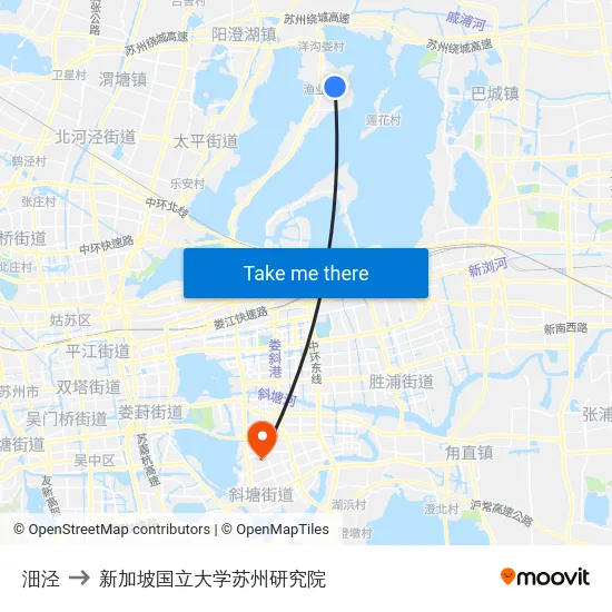 沺泾 to 新加坡国立大学苏州研究院 map