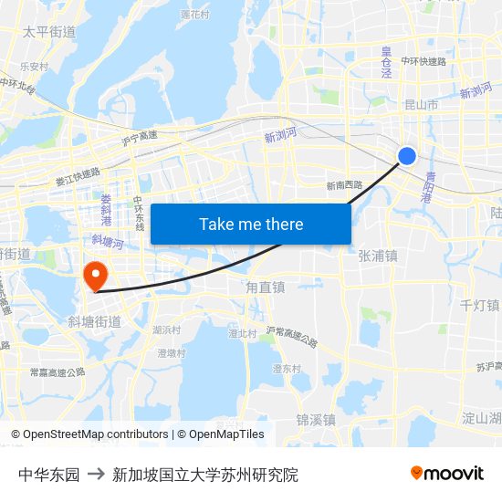 中华东园 to 新加坡国立大学苏州研究院 map