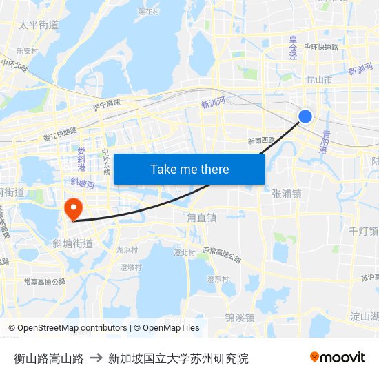 衡山路嵩山路 to 新加坡国立大学苏州研究院 map