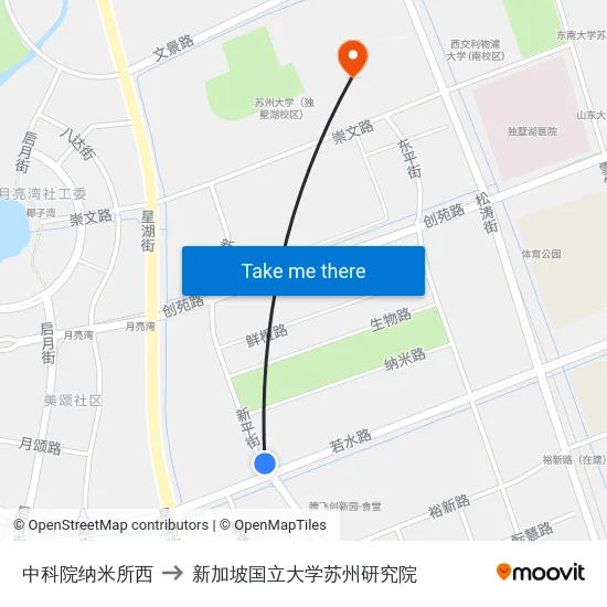 中科院纳米所西 to 新加坡国立大学苏州研究院 map