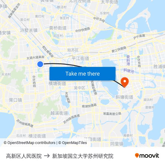 高新区人民医院 to 新加坡国立大学苏州研究院 map