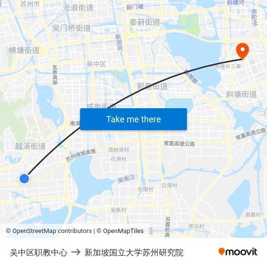 吴中区职教中心 to 新加坡国立大学苏州研究院 map