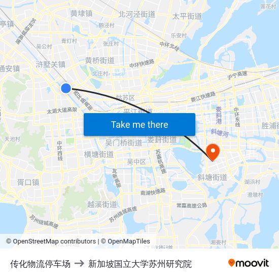 传化物流停车场 to 新加坡国立大学苏州研究院 map