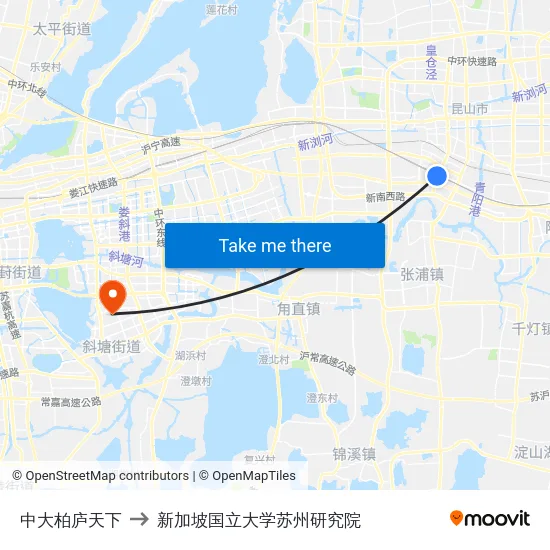 中大柏庐天下 to 新加坡国立大学苏州研究院 map