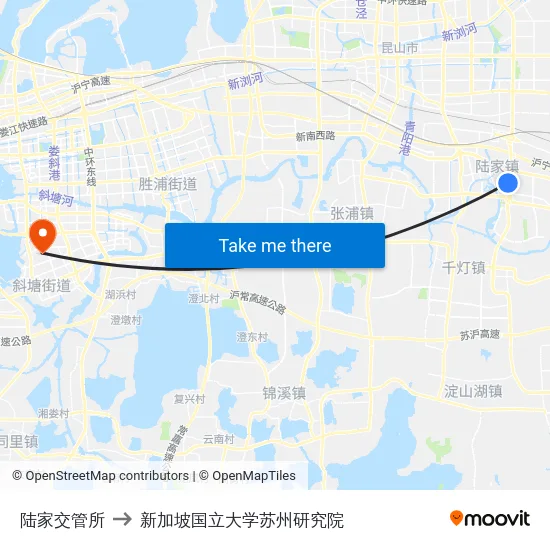 陆家交管所 to 新加坡国立大学苏州研究院 map