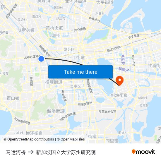 马运河桥 to 新加坡国立大学苏州研究院 map