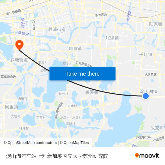 淀山湖汽车站 to 新加坡国立大学苏州研究院 map