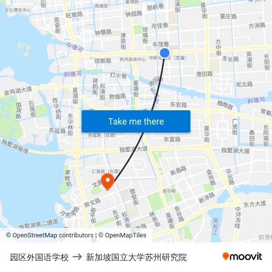 园区外国语学校 to 新加坡国立大学苏州研究院 map