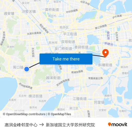 惠润金峰邻里中心 to 新加坡国立大学苏州研究院 map