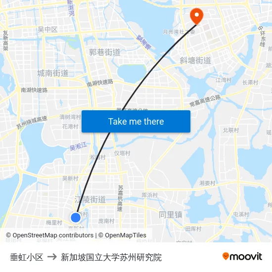 垂虹小区 to 新加坡国立大学苏州研究院 map