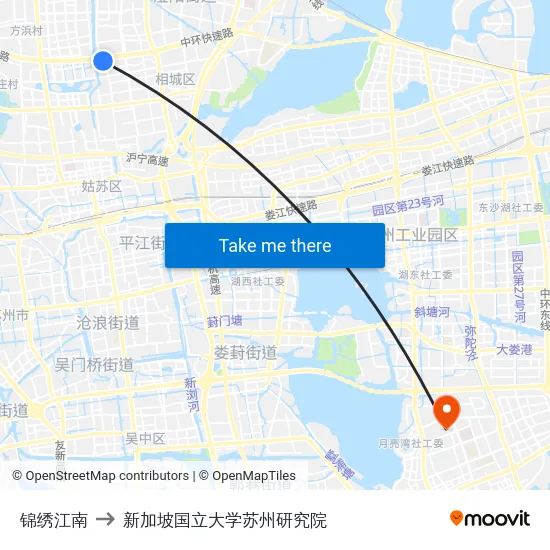 锦绣江南 to 新加坡国立大学苏州研究院 map
